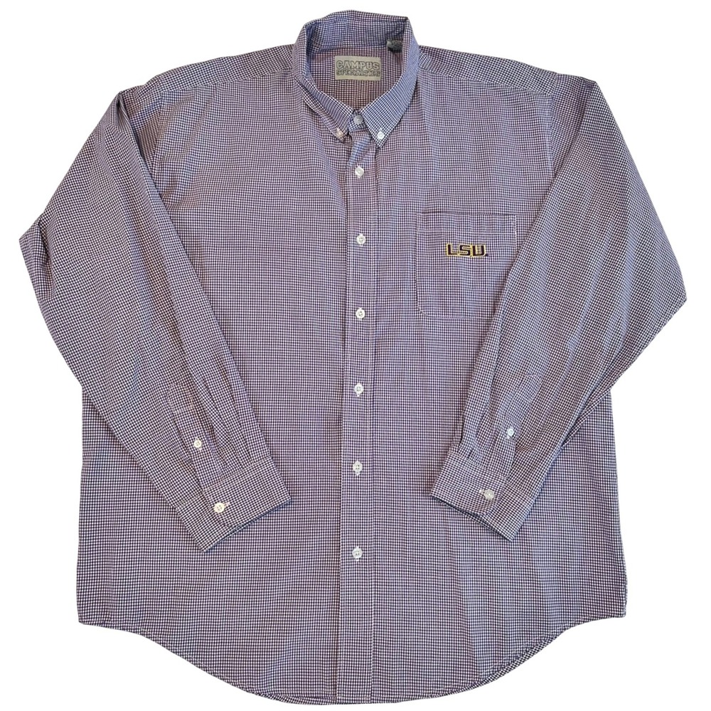 Campus‎ Specialties LSU Tigers XL Purple Gingham Button Down Shirt Long Sleeve